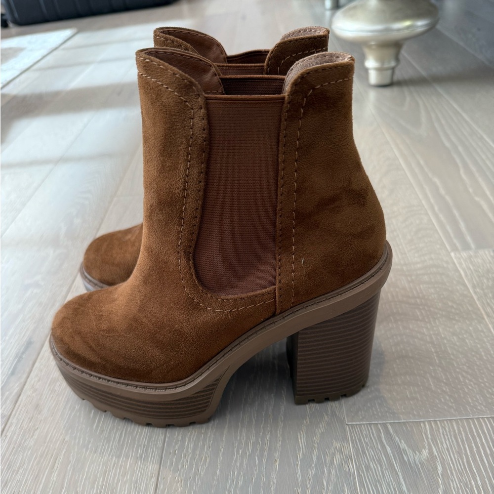 Brown Suede Platform Ankle Boots